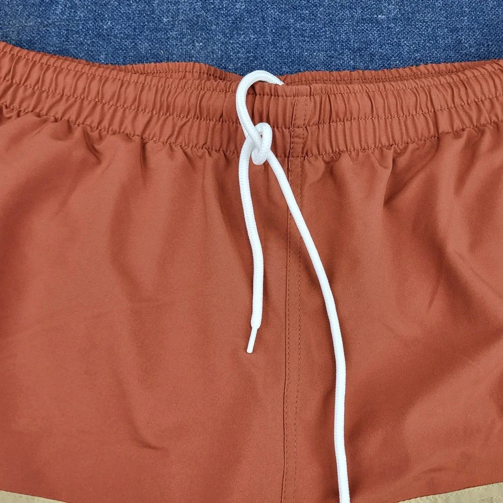 Duluth Trading Co Mens 2XL Swim Trunks Rust Tan Colorblock Nanotex 7